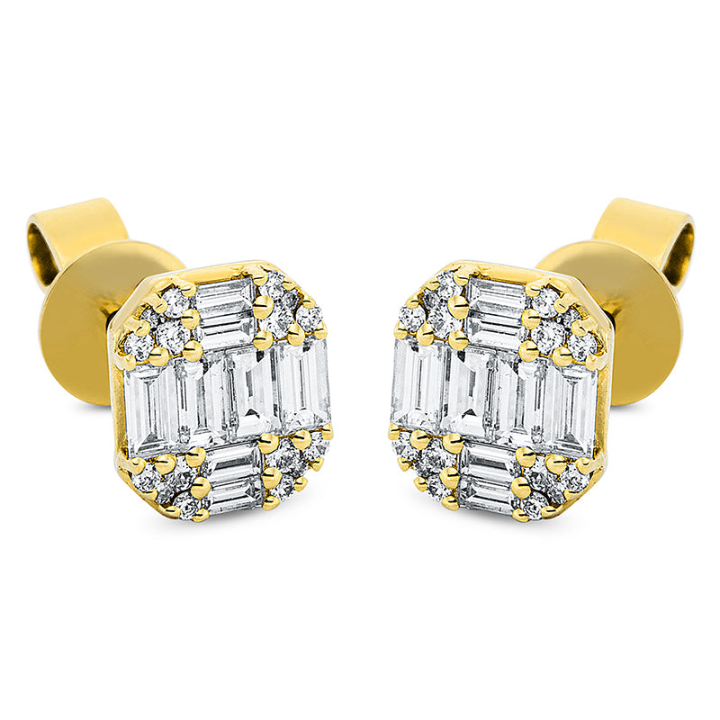 Ohrstecker 18 kt GG, 16 Trap. 0,63 ct, TW-si, 32 Brill. 0,12 ct, TW-si
