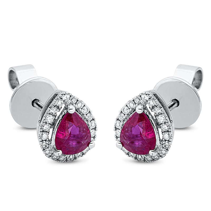 Ohrstecker 18 kt WG, 40 Brill. 0,10 ct, TW-si, 2 Rubine 0,61 ct rot