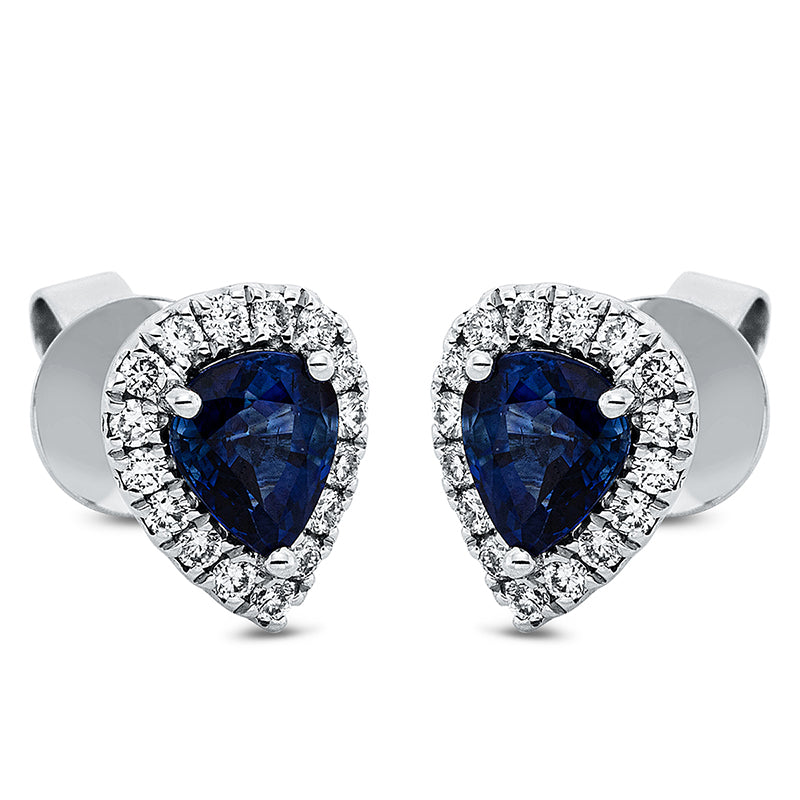 Ohrstecker 3er-Krappe 18 kt WG. 32 Brillanten 0.32 ct. TW-si. 2 Saphire 1.46 ct blau. H:10.0 mm. B:8.0 mm