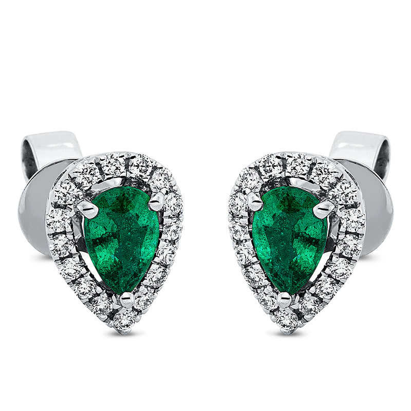 Ohrstecker 18 kt WG, 32 Brill. 0,22 ct, TW-si, 2 Smaragde 0,64 ct grün