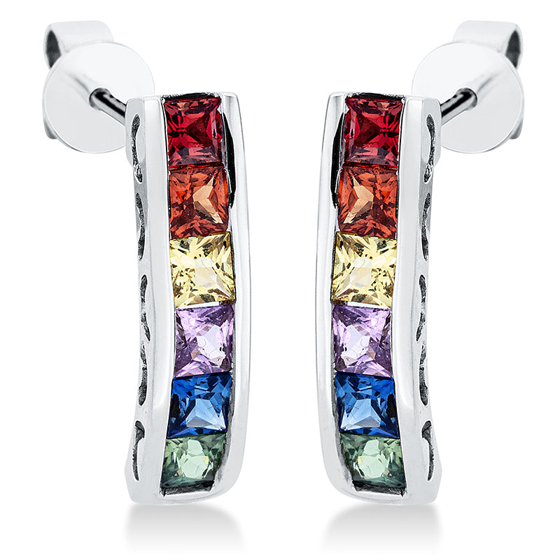 Creolen 18 kt WG, 12 Saphire 1,49 ct multicolor