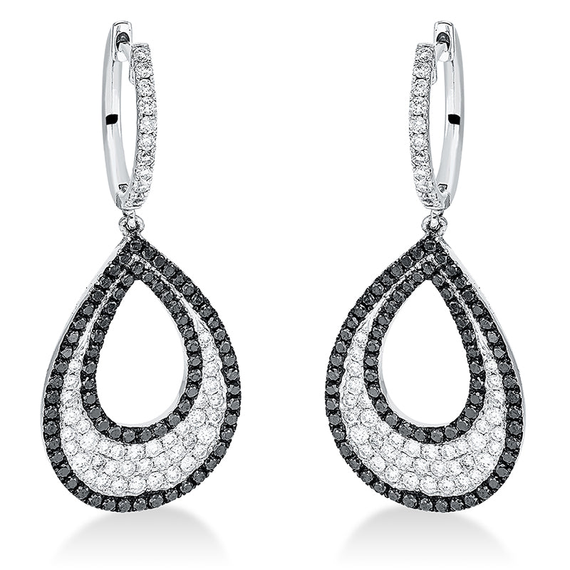 Ohrschmuck 14 kt WG. Fassung teils schwarz rhodinie. 100 Brillanten 1.17 ct. TW-vsi. 146 Brillanten 1.31 ct. schwarz