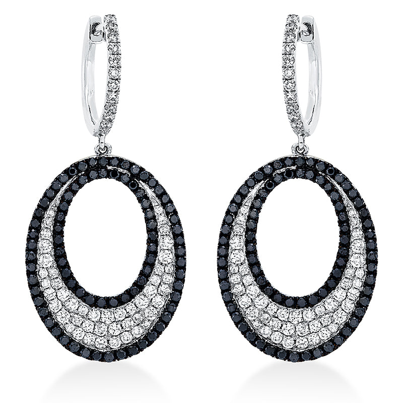 Ohrschmuck 14 kt WG. Fassung teils schwarz rhodinie. 116 Brillanten 1.20 ct. TW-vsi. 158 Brillanten 1.40 ct. schwarz