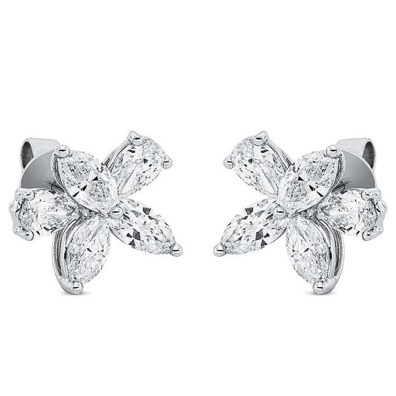 Ohrstecker 18 kt WG. 6 Navette 1.20 ct. TW-vsi/si. 4 Tropfen 0.76 ct. TW-vsi/si