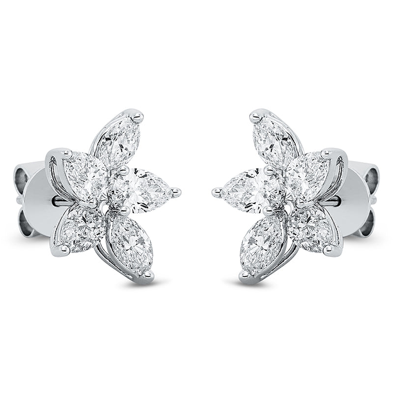 Ohrstecker 18 kt WG. 4 Navette 0.64 ct. TW-vsi/si. 6 Tropfen 1.17 ct. TW-vsi/si