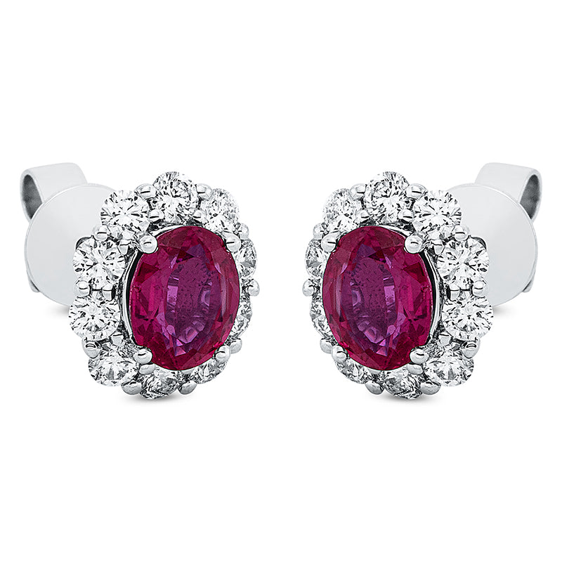 Ohrschmuck 18 kt WG. 20 Brillanten 0.80 ct. TW-si. 2 Rubine 1.62 ct rot