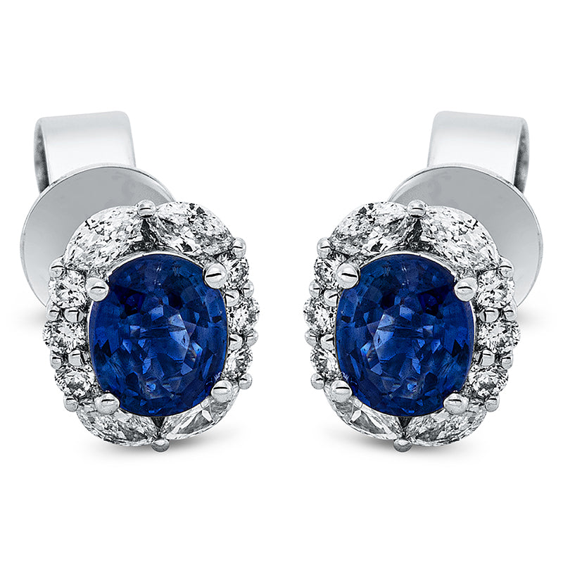 Ohrschmuck 18 kt WG, 8 Nav. 0,22 ct, TW-si, 12 Brill. 0,11 ct, TW-si, 2 Saphire 1,24 ct blau