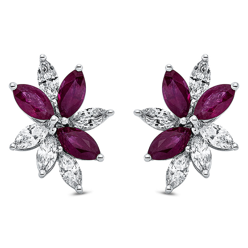 Ohrstecker 18 kt WG, 10 Nav. 1,55 ct, W-si, 6 Rubine 2,77 ct rot