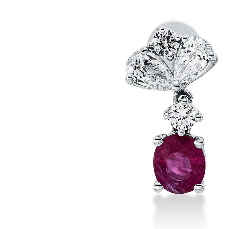 Ohrschmuck 14 kt WG, 4 Tropfen 0,74 ct, TW-vsi, 4 Brill. 0,28 ct, TW-vsi, 2 Rubine 1,42 ct rot