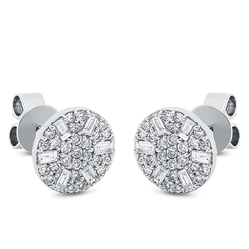 Ohrstecker 18 kt WG, 12 Bag. 0,24 ct, TW-si, 50 Brill. 0,32 ct, TW-si