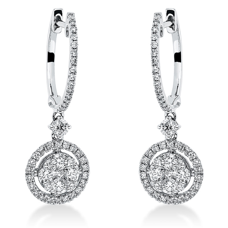 Ohrschmuck 18 kt WG, 2 Brill. 0,03 ct, TW-si, 10 Brill. 0,49 ct, TW-si, 84 Brill. 0,40 ct, TW-si