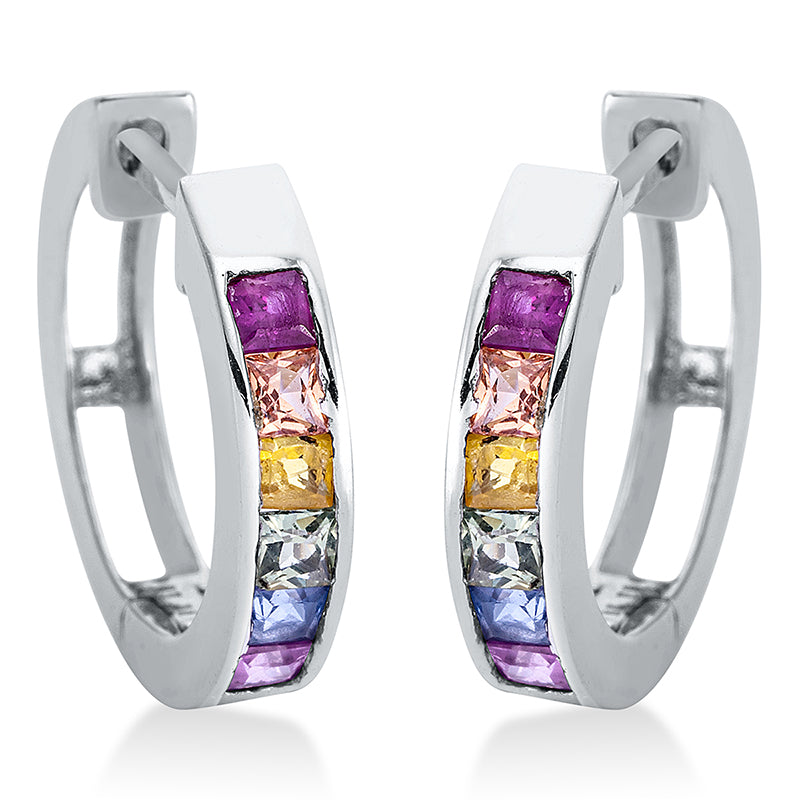 Creolen 18 kt WG, 12 Saphire 0,80 ct fancy