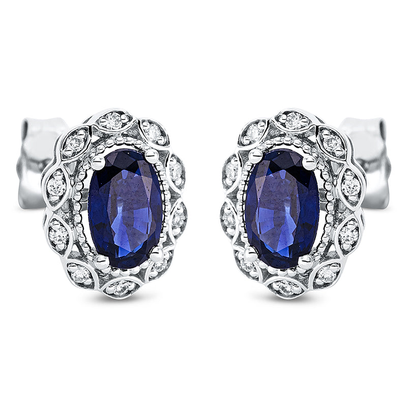 Ohrstecker 4er-Krappe 18 kt WG. 20 Brillanten 0.08 ct. I-si. 2 Saphire 1.10 ct blau