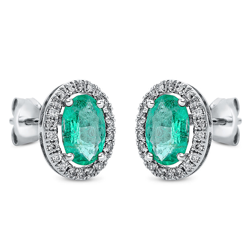 Ohrstecker 18 kt WG, 44 Brill. 0,16 ct, I-si, 2 Smaragde 1,25 ct grün