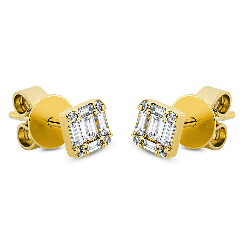 Ohrstecker 18 kt GG, 12 Bag. 0,22 ct, TW-si, 8 Brill. 0,04 ct, TW-si