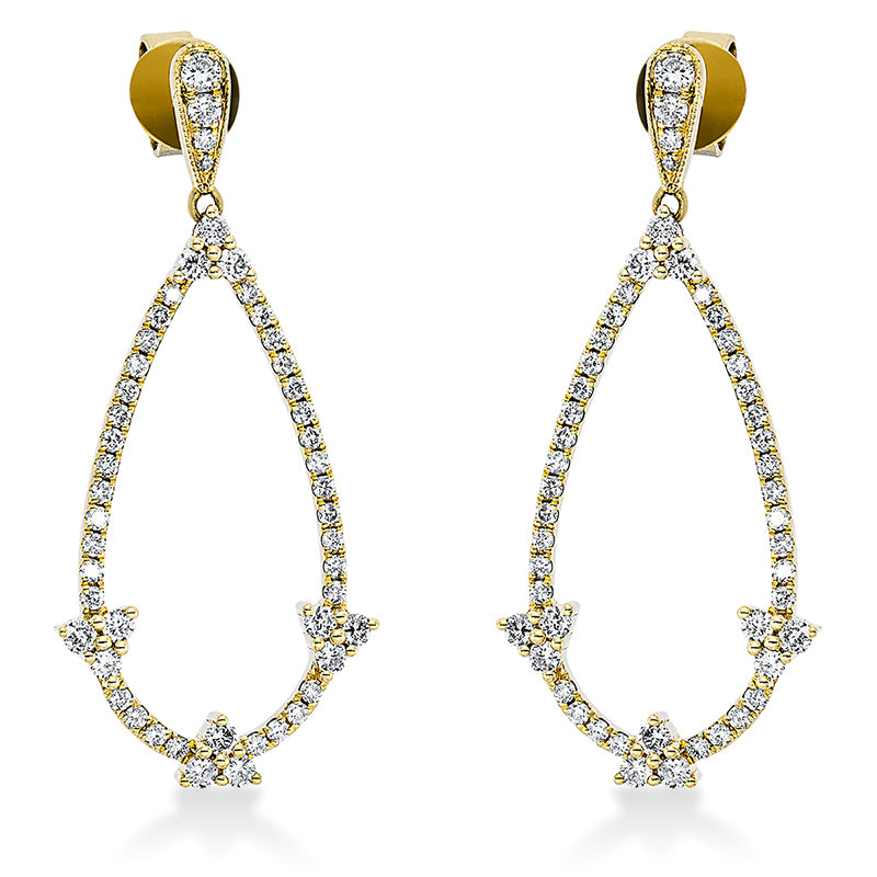 Ohrschmuck 18 kt GG, 2 Brill. 0,06 ct, TW-si, 98 Brill. 0,93 ct, TW-si