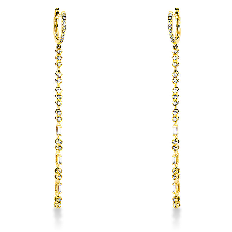 Ohrschmuck 18 kt GG, 32 Brill. 0,33 ct, TW-si, 6 Bag. 0,19 ct, TW-si, 22 Brill. 0,10 ct, TW-si