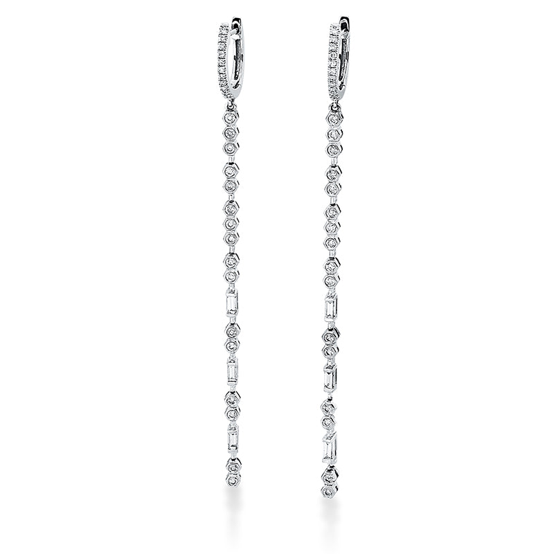 Ohrschmuck 18 kt WG, 32 Brill. 0,33 ct, TW-si, 6 Bag. 0,17 ct, TW-si, 22 Brill. 0,10 ct, TW-si