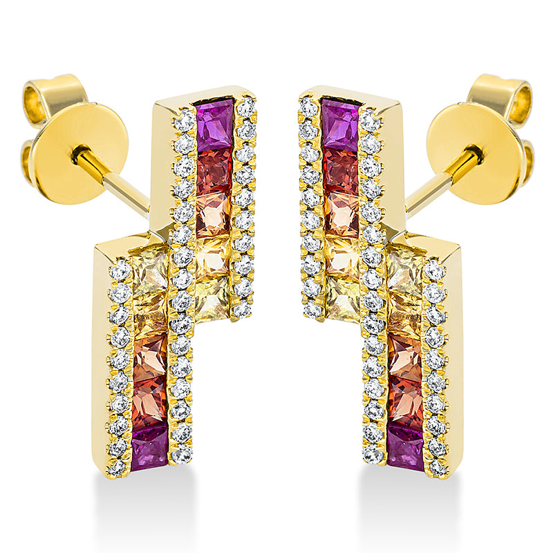Creolen 18 kt GG. 72 Brillanten 0.22 ct. W-pi. 20 Saphire 1.06 ct fancy