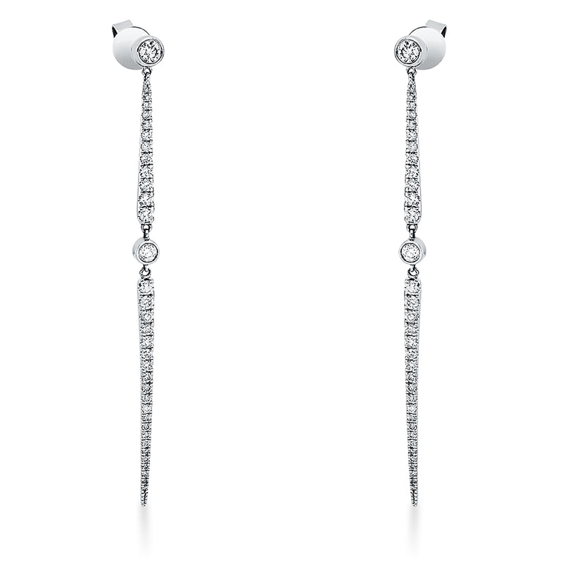 Ohrschmuck 18 kt WG, 34 Brill. 0,71 ct, TW-si, 2 Brill. 0,17 ct, TW-si, 34 Brill. 0,18 ct, TW-si