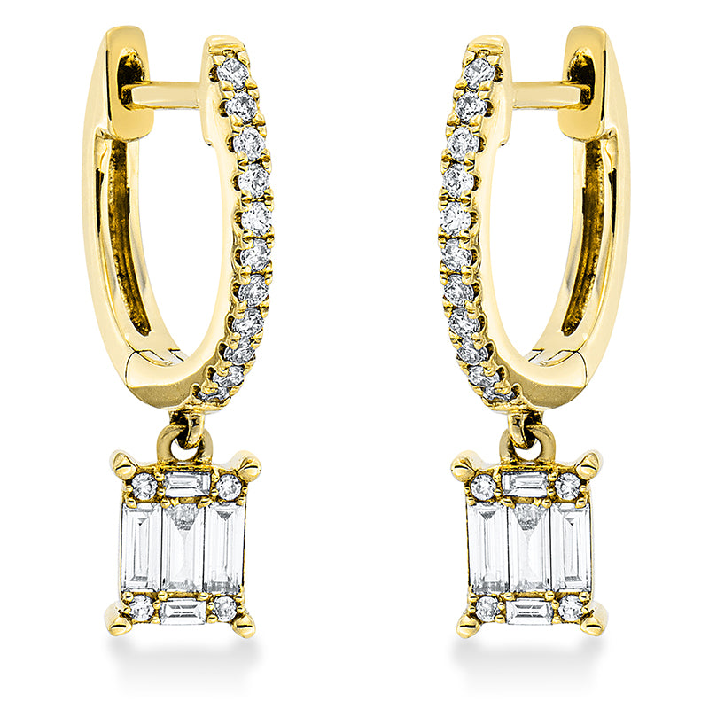 Ohrschmuck 18 kt GG, 4 Bag. 0,04 ct, TW-si, 6 Bag. 0,13 ct, TW-si, 30 Brill. 0,13 ct, TW-si