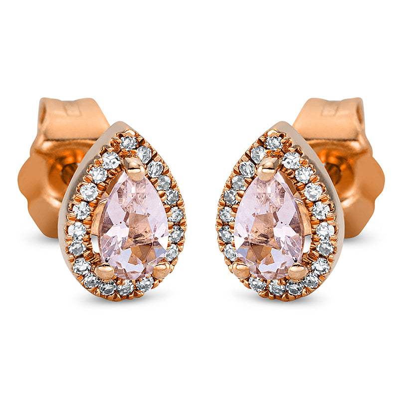 Ohrstecker 18 kt RG, 40 Dia. 0,07 ct, TW-si, 2 Morganit 0,34 ct rosé