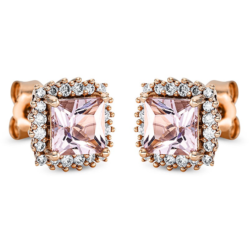 Ohrstecker 18 kt RG, 16 Brill. 0,12 ct, TW-si, 8 Dia. 0,02 ct, TW-si, 16 Brill. 0,09 ct, TW-si, 2 Morganit 1,20 ct rosa