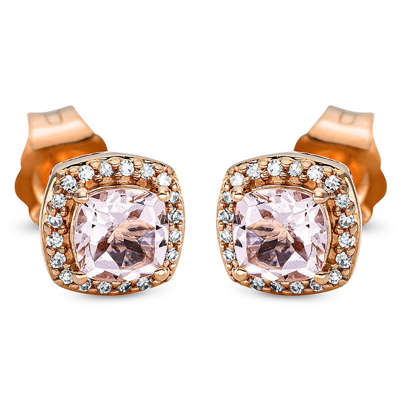 Ohrstecker 18 kt RG, 40 Dia. 0,06 ct, TW-si, 2 Morganit 0,54 ct rosa