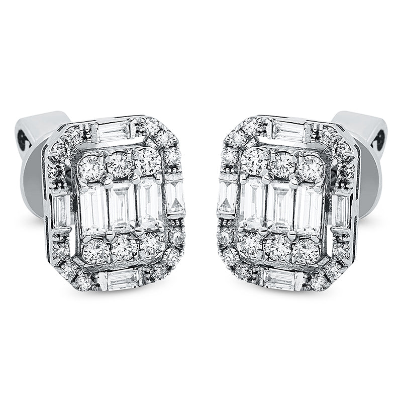Ohrstecker 14 kt WG. 12 Brillanten 0.16 ct. F-si. 8 Baguette 0.12 ct. F-vsi. 6 Baguette 0.26 ct. F-vsi. 24 Brillanten 0.12 ct. F-si