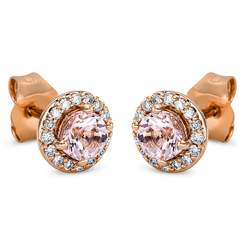 Ohrstecker 18 kt RG, 32 Dia. 0,13 ct, TW-si, 2 Morganit 0,42 ct rosa