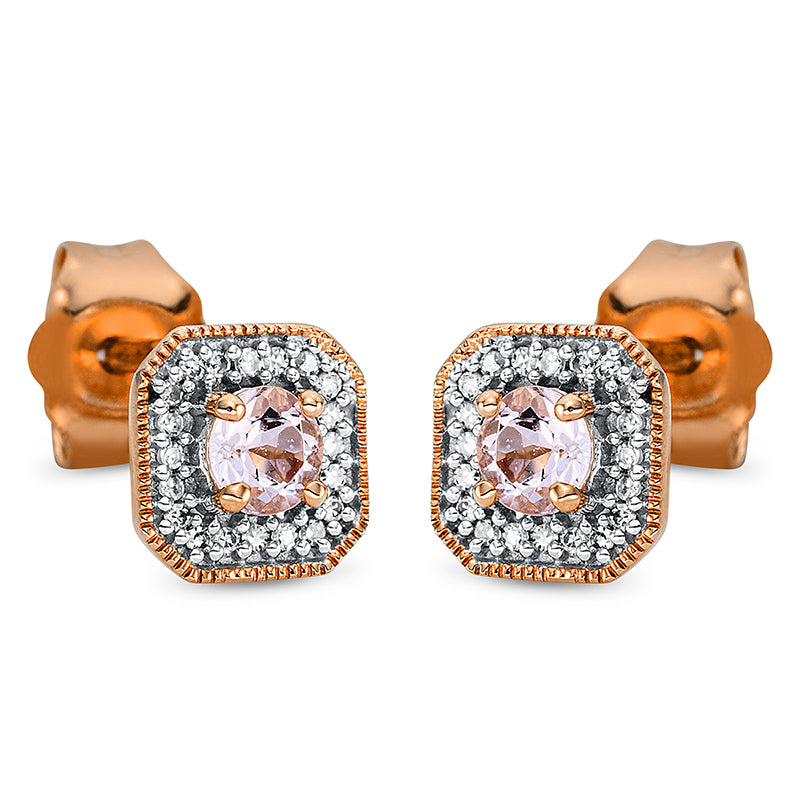 Ohrstecker 18 kt RG, 40 Dia. 0,05 ct, TW-si, 2 Morganit 0,18 ct rosa