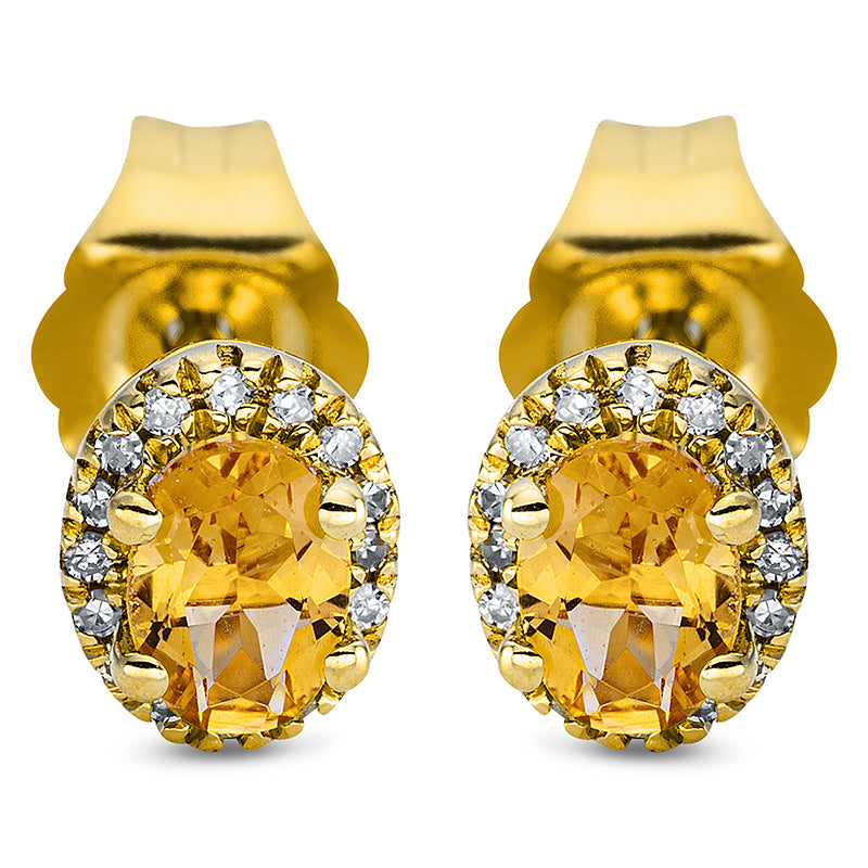 Ohrstecker 18 kt GG, 32 Dia. 0,05 ct, TW-si, 2 Citrin 0,28 ct gelb