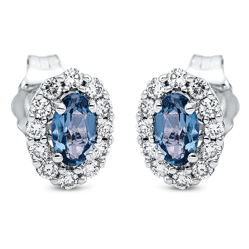 Ohrstecker 18 kt WG, 24 Brill. 0,25 ct, TW-si, 2 Topase 0,56 ct Lond. blue