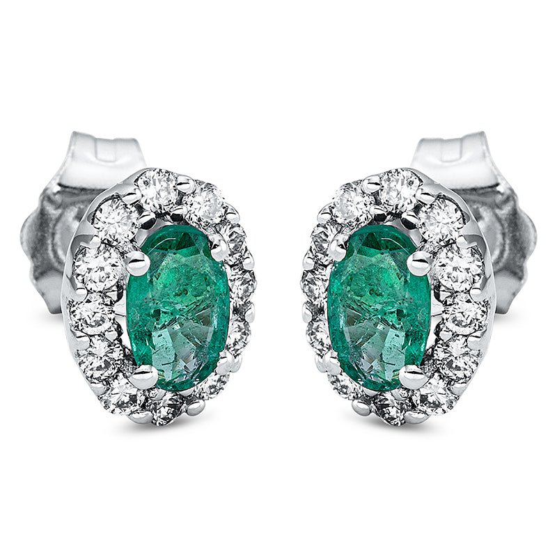Ohrstecker 18 kt WG, 24 Brill. 0,25 ct, TW-si, 2 Smaragde 0,40 ct grün