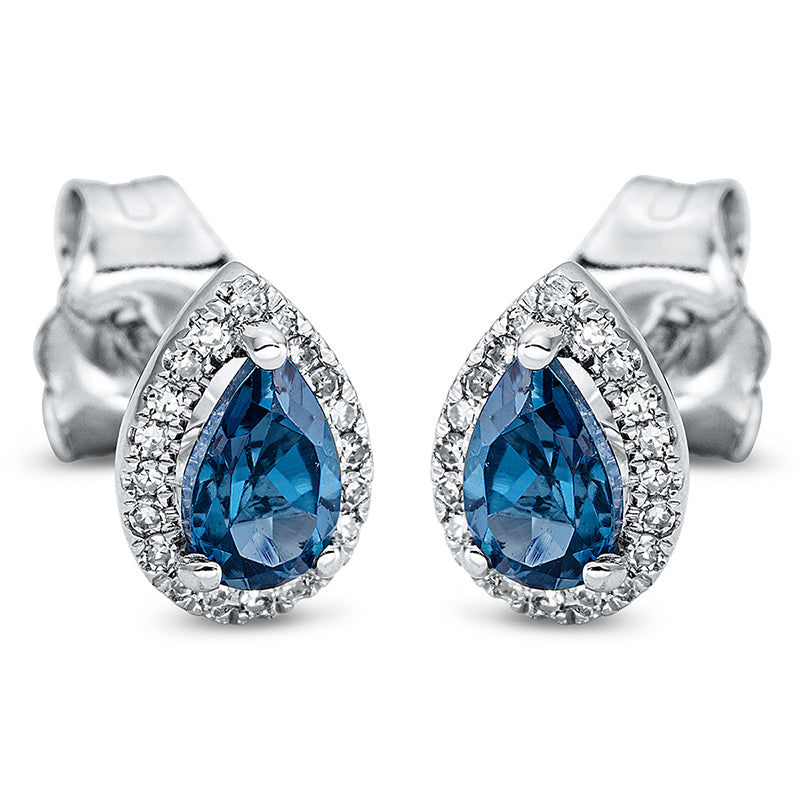 Ohrstecker 18 kt WG, 40 Dia. 0,07 ct, TW-si, 2 Topase 0,50 ct Lond. blue