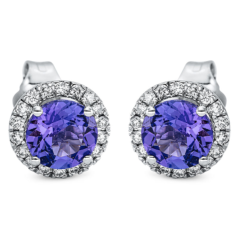 Ohrstecker 18 kt WG, 36 Brill. 0,17 ct, TW-si, 2 Tansanit 1,38 ct blau