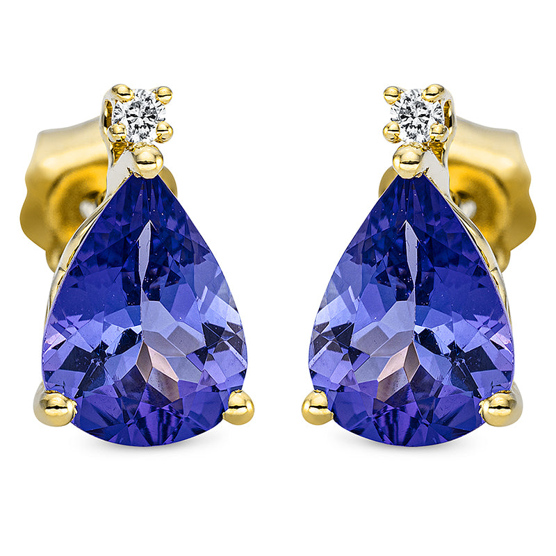 Ohrstecker 18 kt GG, 2 Brill. 0,03 ct, TW-si, 2 Tansanit 2,22 ct blau