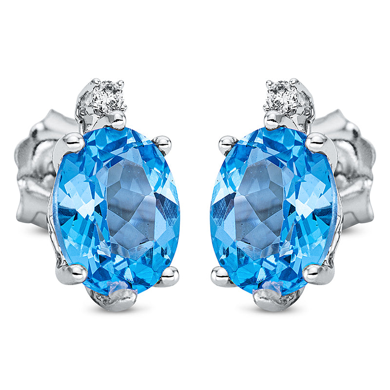 Ohrstecker 18 kt WG, 2 Brill. 0,03 ct, TW-si, 2 Topase 2,62 ct blau