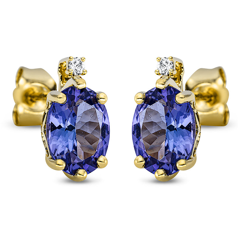Ohrstecker 18 kt GG, 2 Brill. 0,03 ct, TW-si, 2 Tansanit 2,62 ct blau