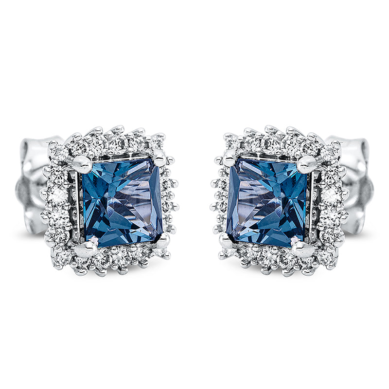 Ohrstecker 18 kt WG, 40 Brill. 0,23 ct, TW-si, 2 Topase 1,70 ct Lond. blue