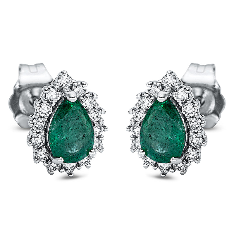Ohrstecker 18 kt WG, 28 Brill. 0,21 ct, TW-si, 2 Smaragde 0,60 ct grün