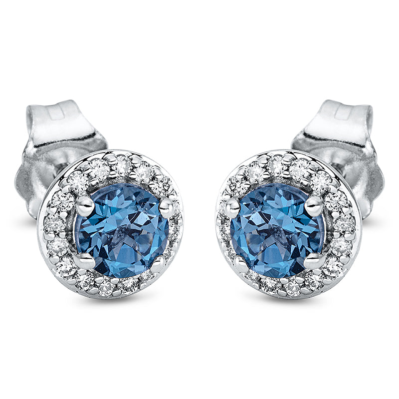 Ohrstecker 18 kt WG, 32 Dia. 0,10 ct, TW-si, 2 Topase 0,60 ct Lond. blue