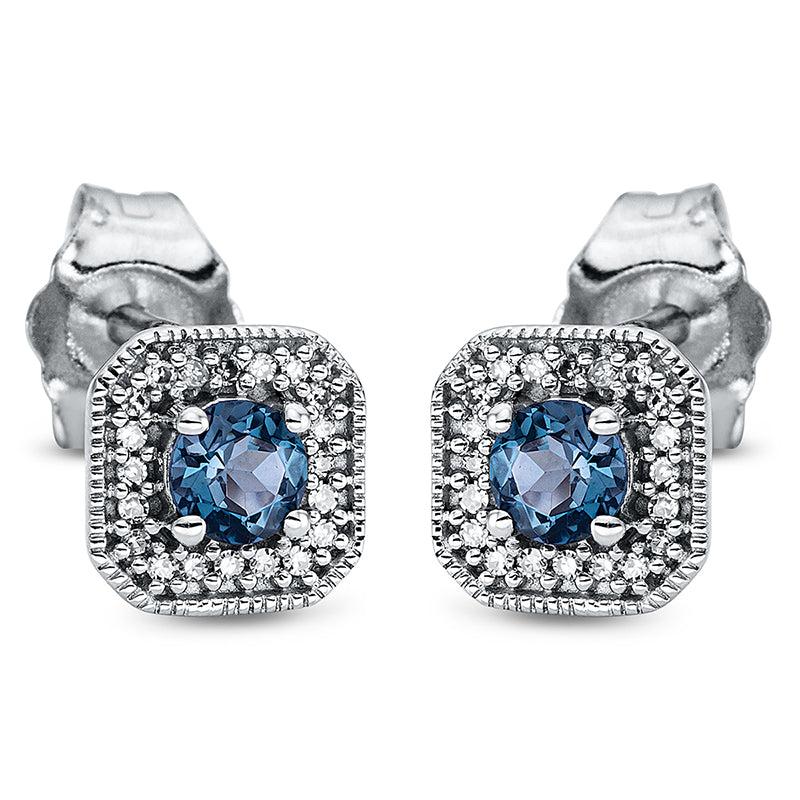 Ohrstecker 18 kt WG, 40 Dia. 0,05 ct, TW-si, 2 Topase 0,30 ct Lond. blue