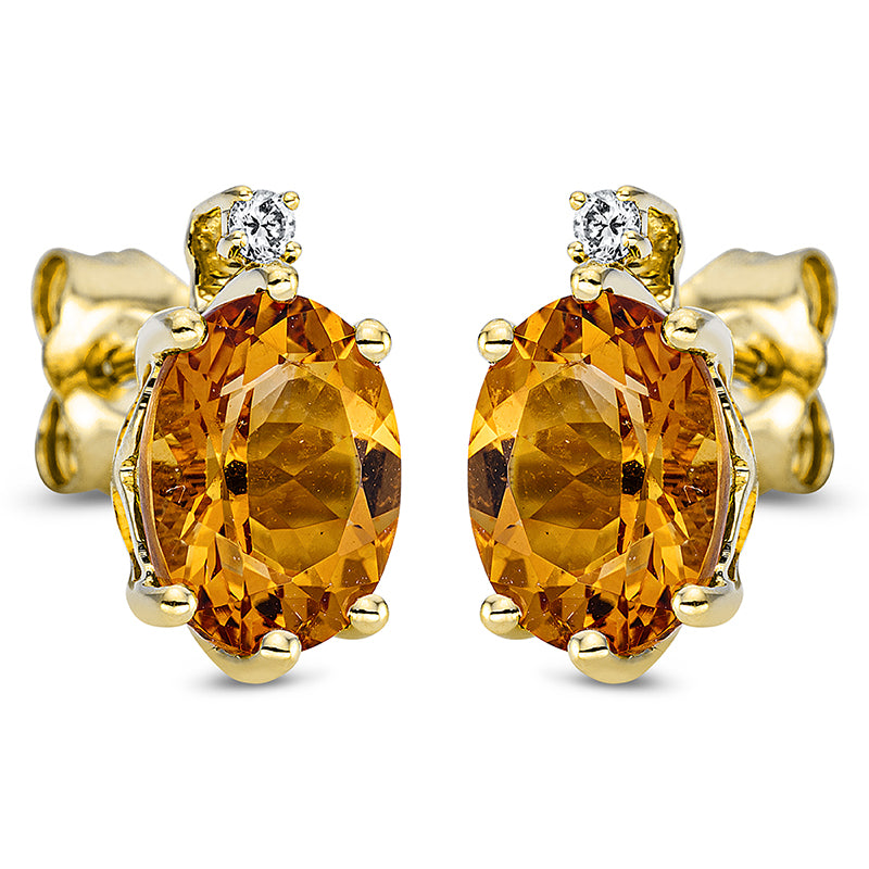 Ohrstecker 18 kt GG, 2 Brill. 0,03 ct, TW-si, 2 Citrin 2,30 ct gelb