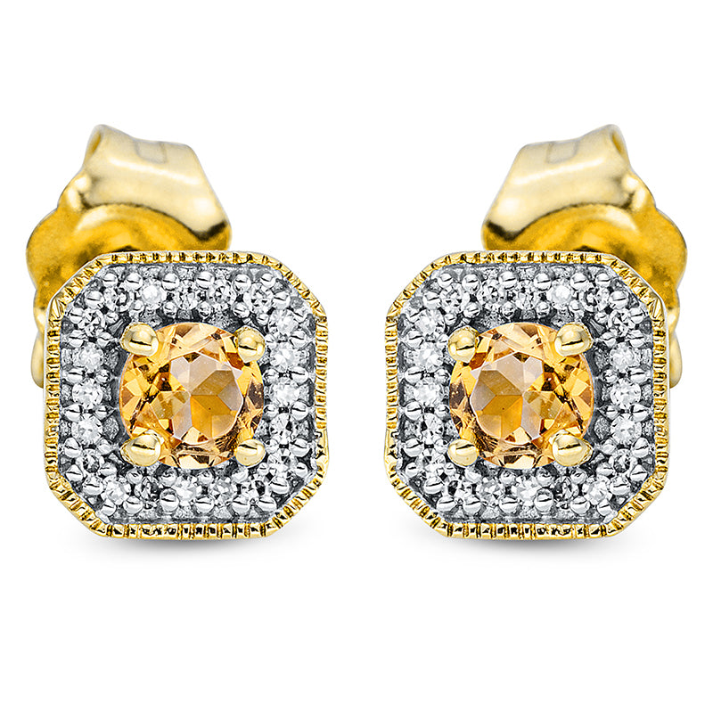 Ohrstecker 18 kt GG, 40 Dia. 0,05 ct, TW-si, 2 Citrin 0,20 ct gelb