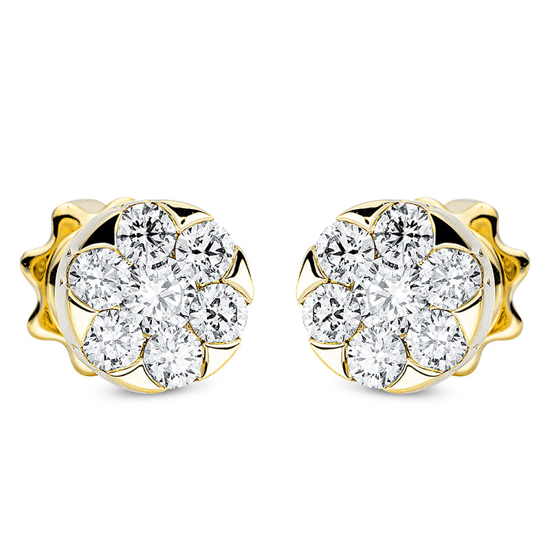 Ohrstecker 18 kt GG, 2 Brill. 0,19 ct, TW-si, 12 Brill. 0,53 ct, TW-si