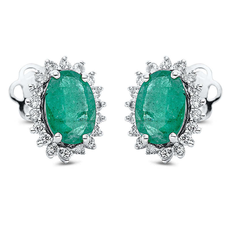 Ohrstecker 18 kt WG, 36 Brill. 0,26 ct, F-si, 2 Smaragde 1,39 ct grün