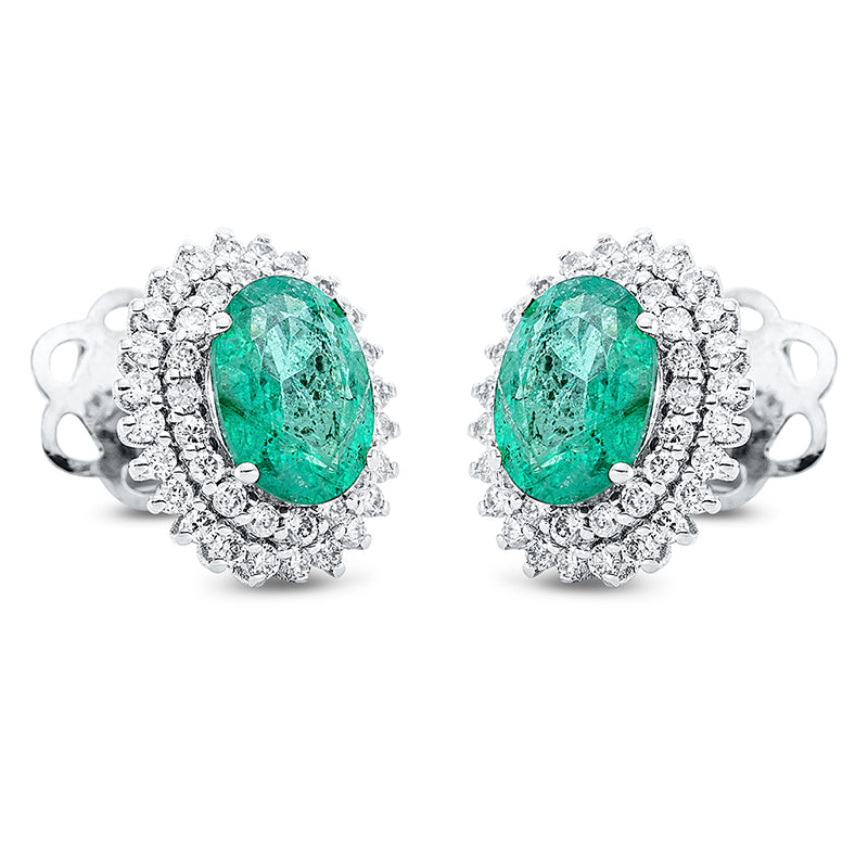 Ohrstecker 18 kt WG, 84 Brill. 0,47 ct, F-si, 2 Smaragde 1,71 ct grün