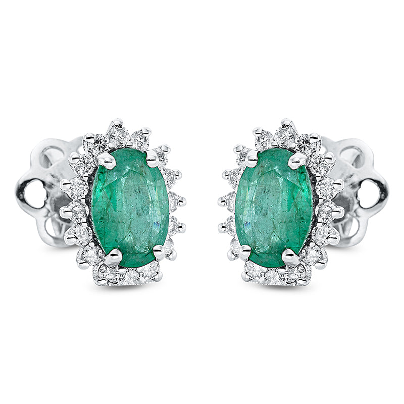 Ohrstecker 18 kt WG, 32 Brill. 0,20 ct, F-si, 2 Smaragde 0,89 ct grün