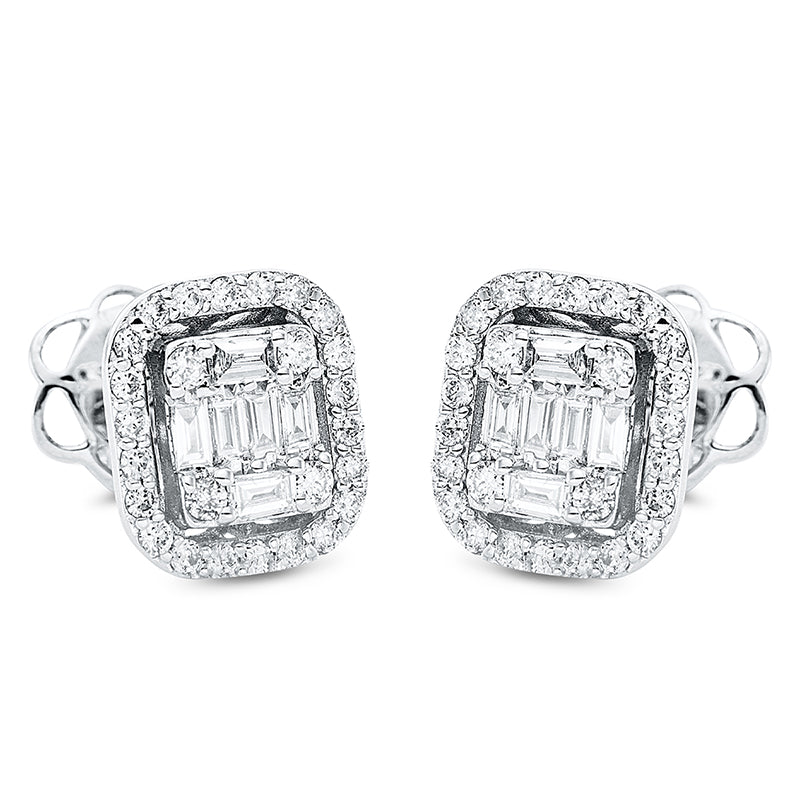 Ohrstecker 18 kt WG, 12 Bag. 0,30 ct, TW-si, 52 Brill. 0,38 ct, TW-si